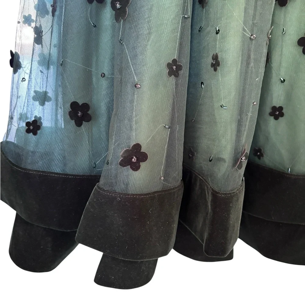 Mac Duggal Emerald Green 3D Floral Beaded Illusion Sleeve Cocktail Dress Size 10 - Picture 4 of 7